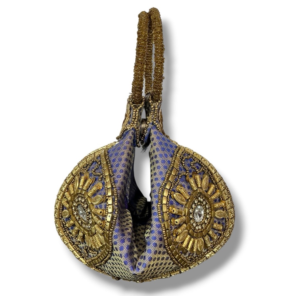Embellished Gold & Purple Fortune Cookie Style Evening Wristlet Bag